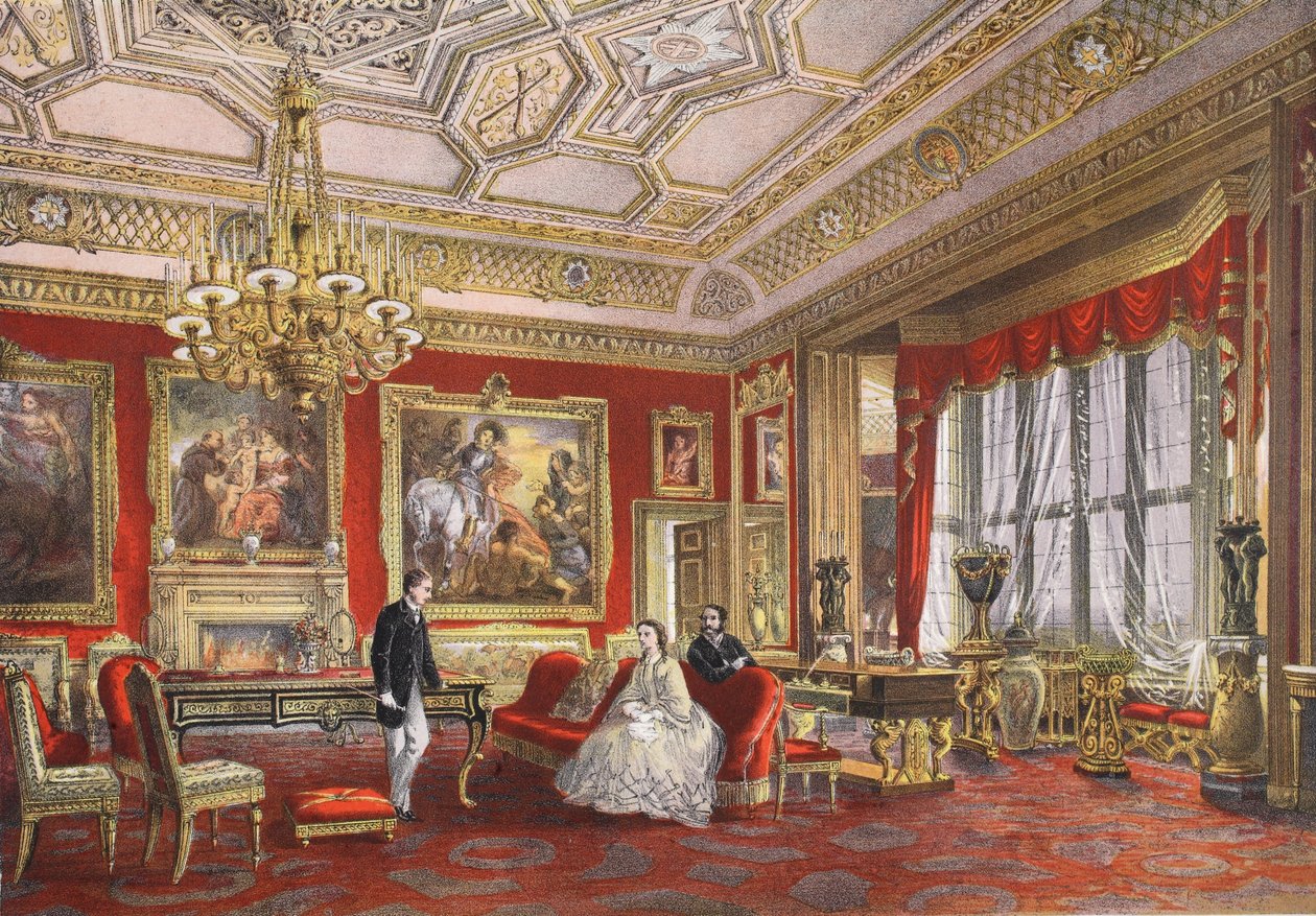 A Sala Rubens, Castelo de Windsor, de Um Memorial do Casamento de Eduardo VII e Alexandra da Dinamarca, pub. 1864 de English School
