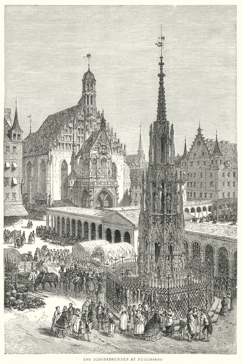 Os Schonebrunnen em Nuremberga (gravura) de English School