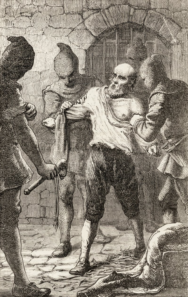 A Flagelação de George Penn durante a Inquisição Espanhola, c.1865 (gravura em madeira) de English School