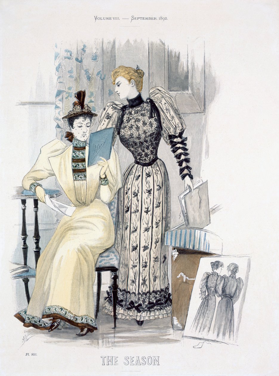 The Season, fashion plate para a rainha, setembro de 1892 de English School