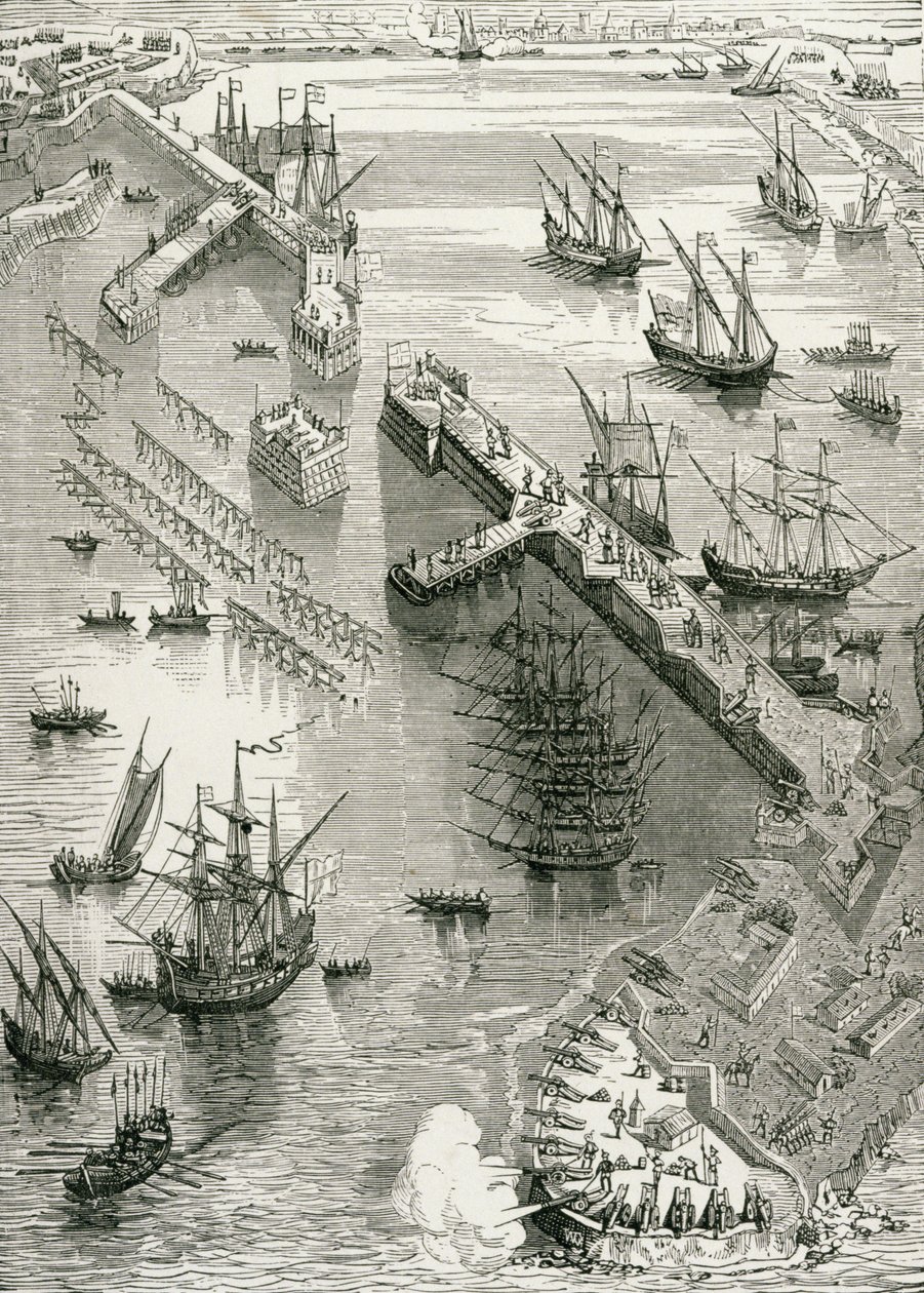 O Cerco de Rochelle, de A História da França, de Emile de Bonnechose, publicado pela Ward, Lock and Co, Londres de English School