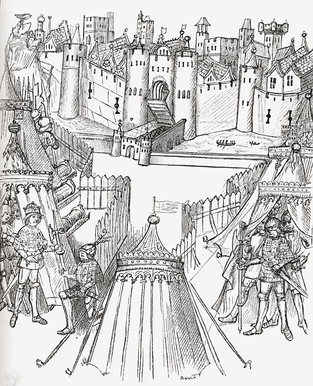 O cerco de Rouen, França, em 1418, de "Uma Breve História do Povo Inglês", de JR Green, publicado em 1893 de English School