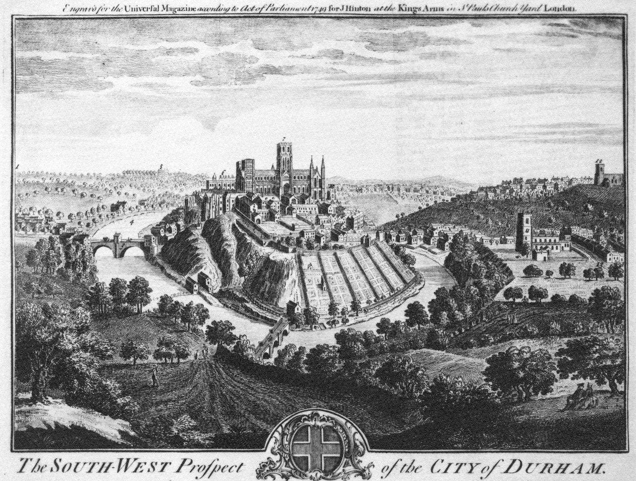 A perspectiva do sudoeste da cidade de Durham, por volta de 1600 de English School