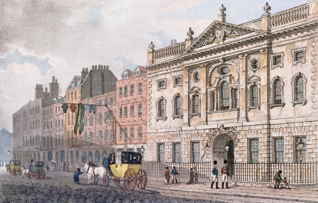 A frente sul do Ironmongers Hall, de &39;R. Repositório de Artes de Ackermann &39;1811 de English School