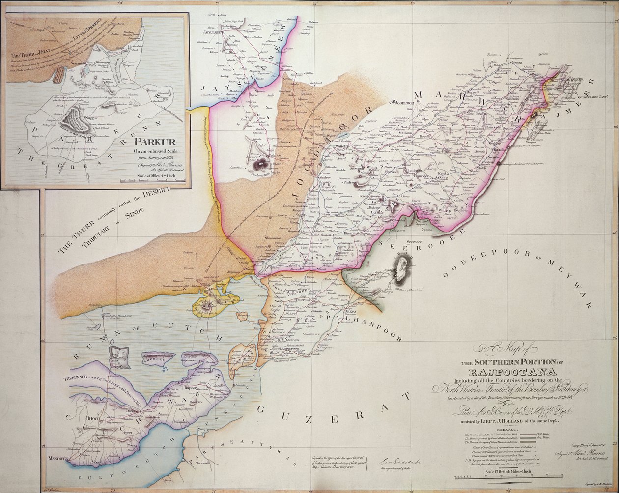 A parte sul de Rajpootana, 1820 (gravura a cores) de English School