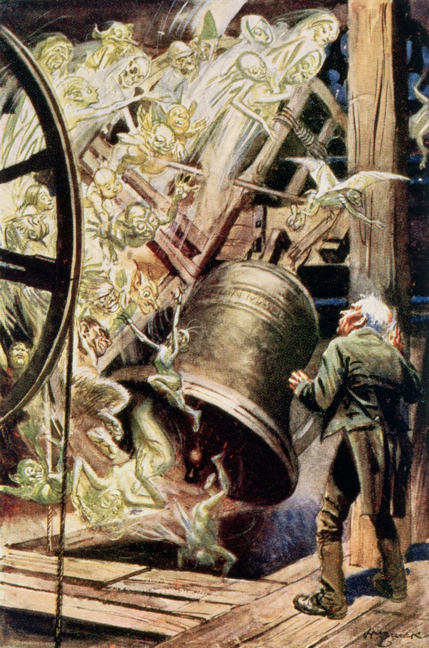 Os espíritos dos sinos, ilustração para os chimes por Charles Dickens (1812-1870) 1845 (gravura de cor) de English School