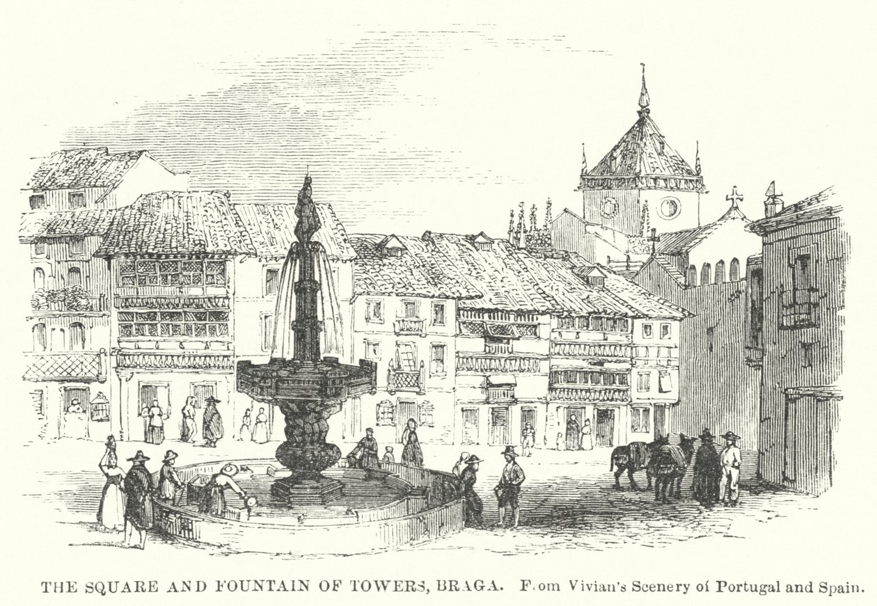 A Praça e a Fonte das Torres, Braga (gravura) de English School