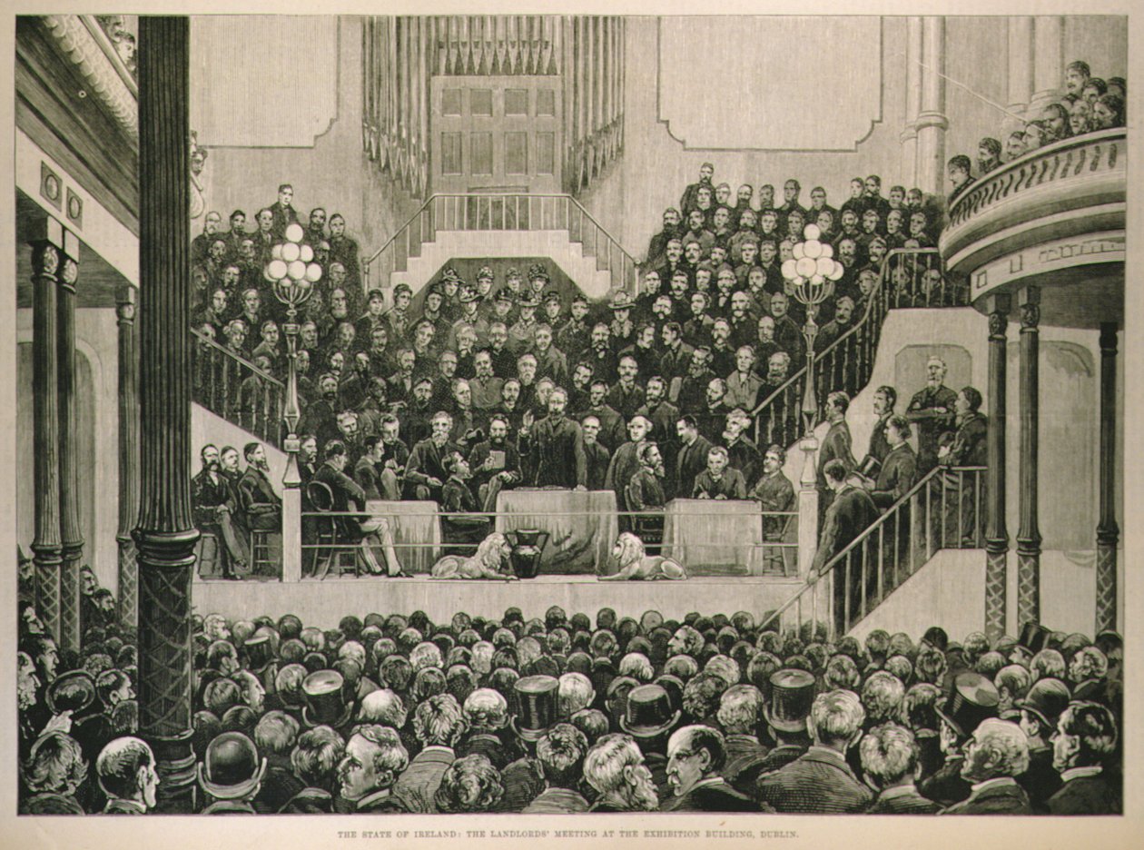 O Estado da Irlanda: O Encontro de Senhorios no Edifício da Exposição, em Dublin, no The Illustrated London News, 14 de janeiro de 1882 de English School