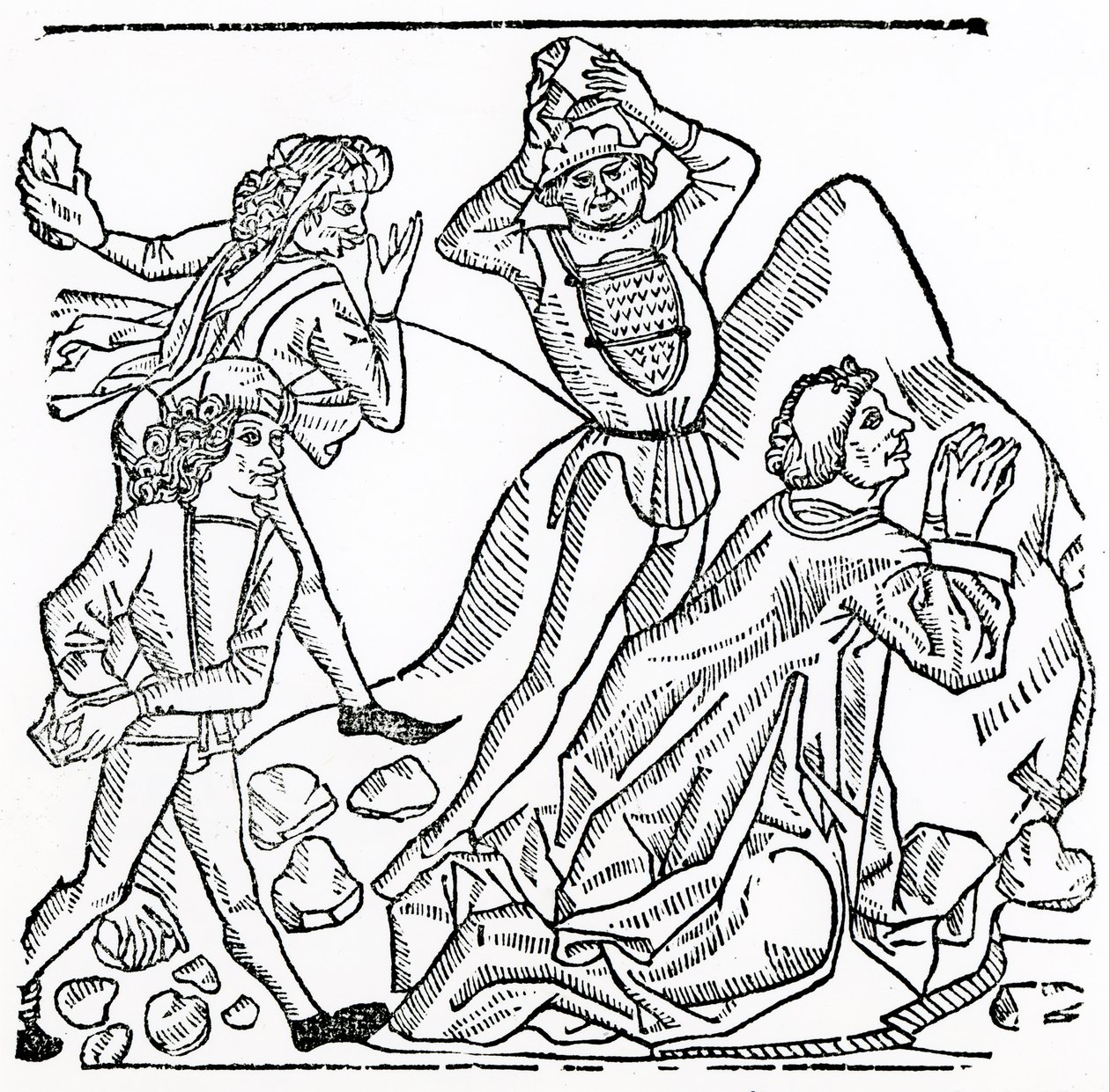 O apedrejamento de Santo Estêvão (xilogravura) (foto bw) de English School