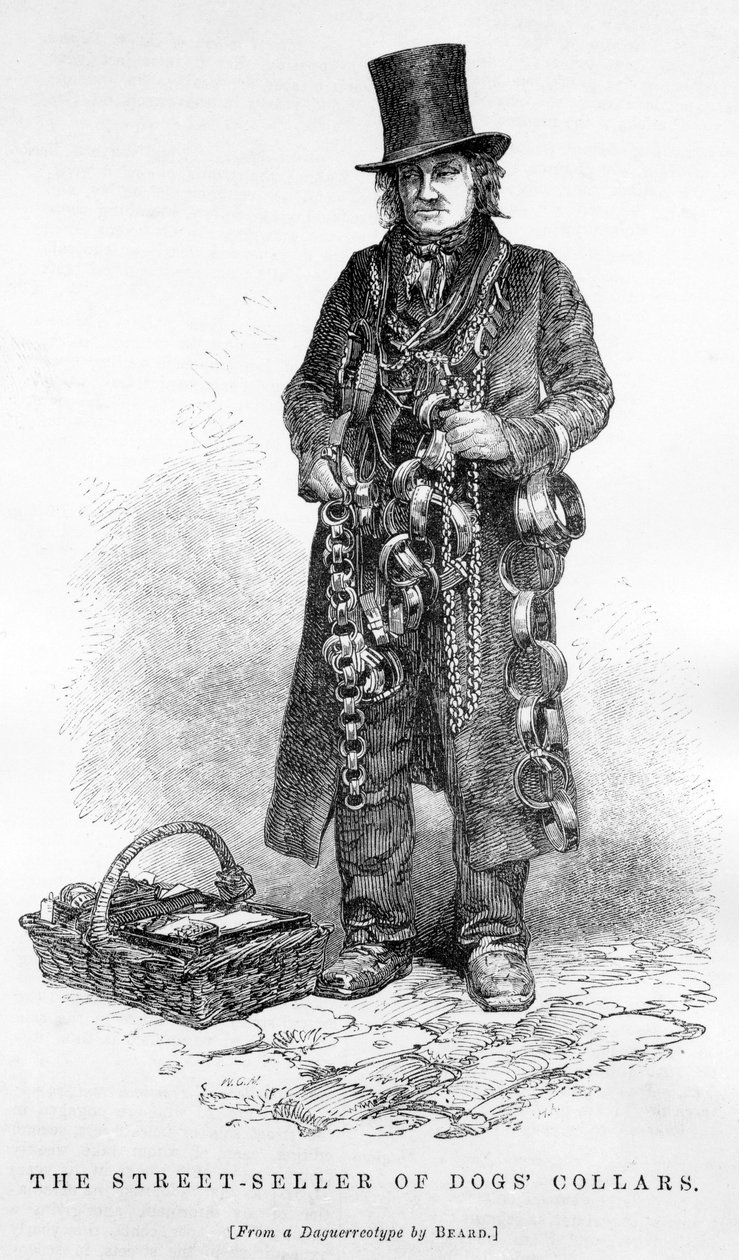 O vendedor de rua de coleiras de cães, c.1840 de English School