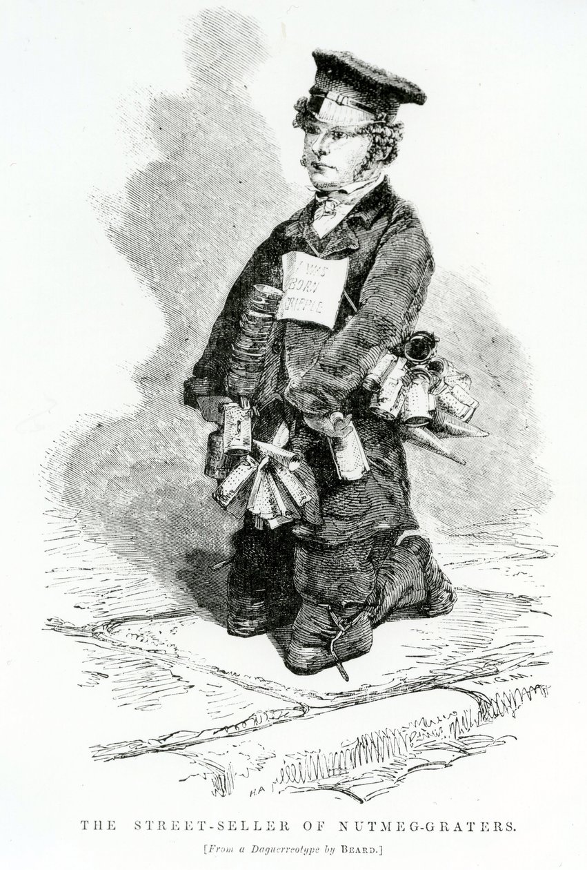 O vendedor ambulante de raladores de noz-moscada, c.1840 de English School