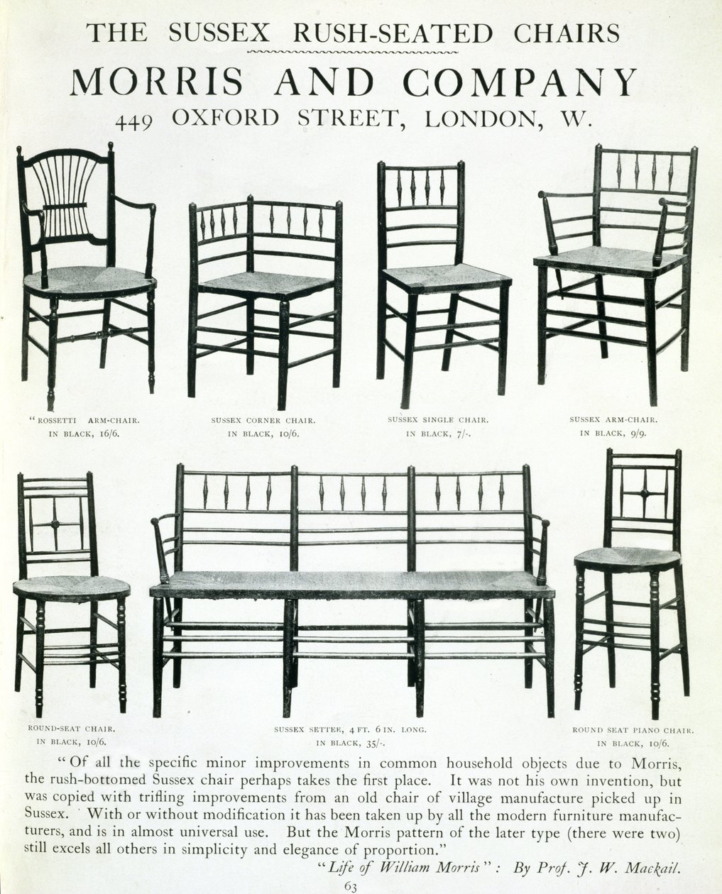 As cadeiras Sussex Rush-Seated, feitas por Morris and Company de English School