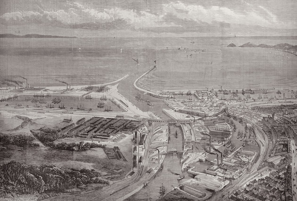 O porto e as docas de Swansea, de The Illustrated London News, 22 de outubro de 1881 de English School