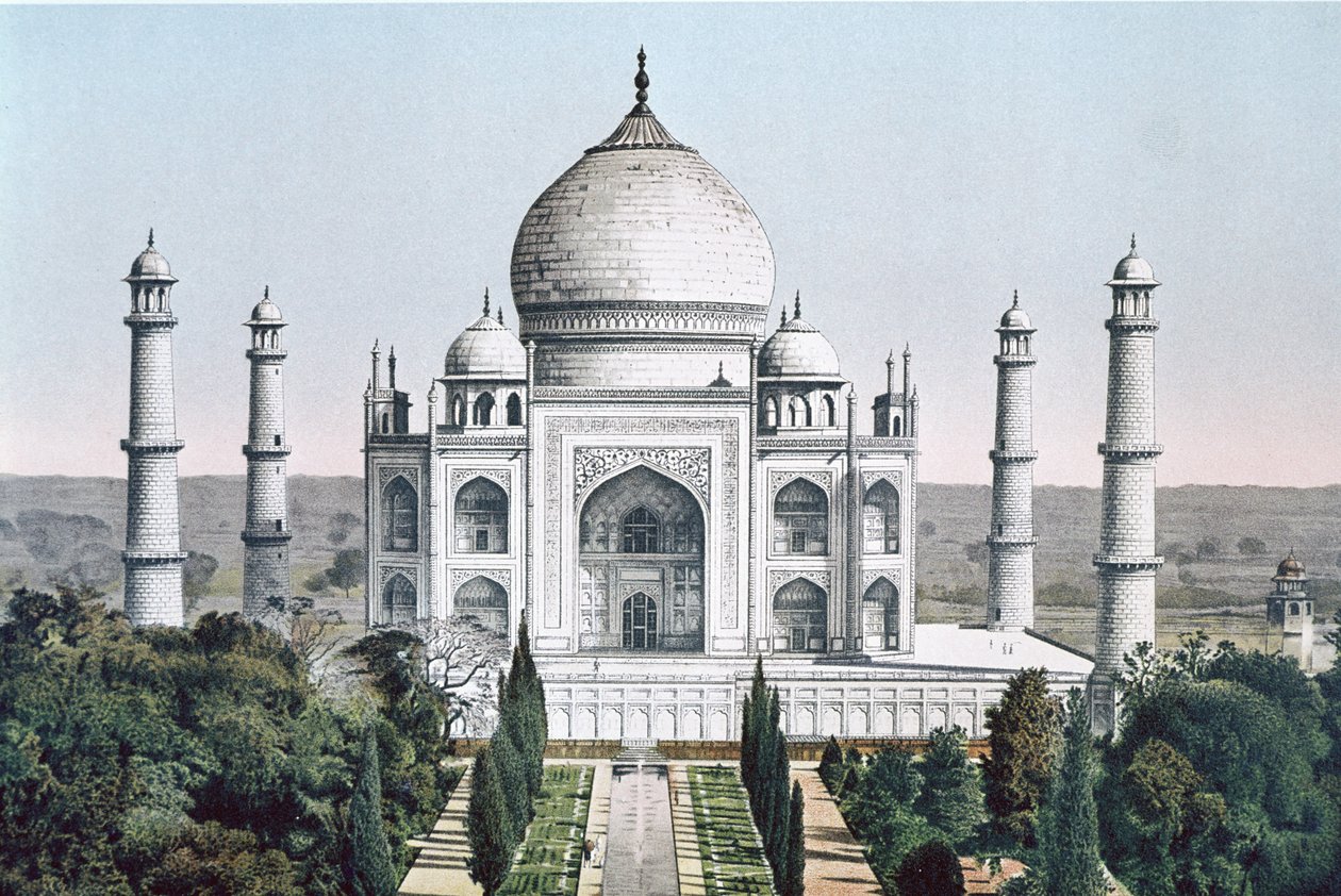 O Taj Mahal em Agra (cor litho) de English School
