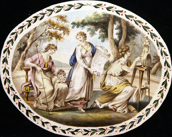 The Three Muses of the Arts, c.1790 (aguarela sobre papel) de English School
