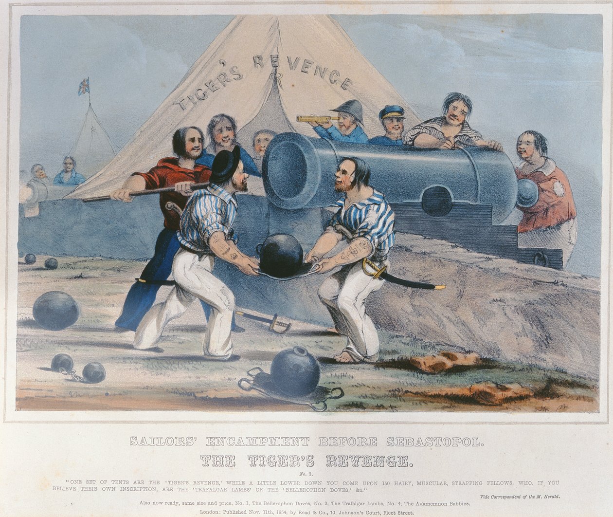 The Tigers Revenge, acampamento de marinheiros antes de Sebastopol, publicado em 11 de novembro de 1854 de English School