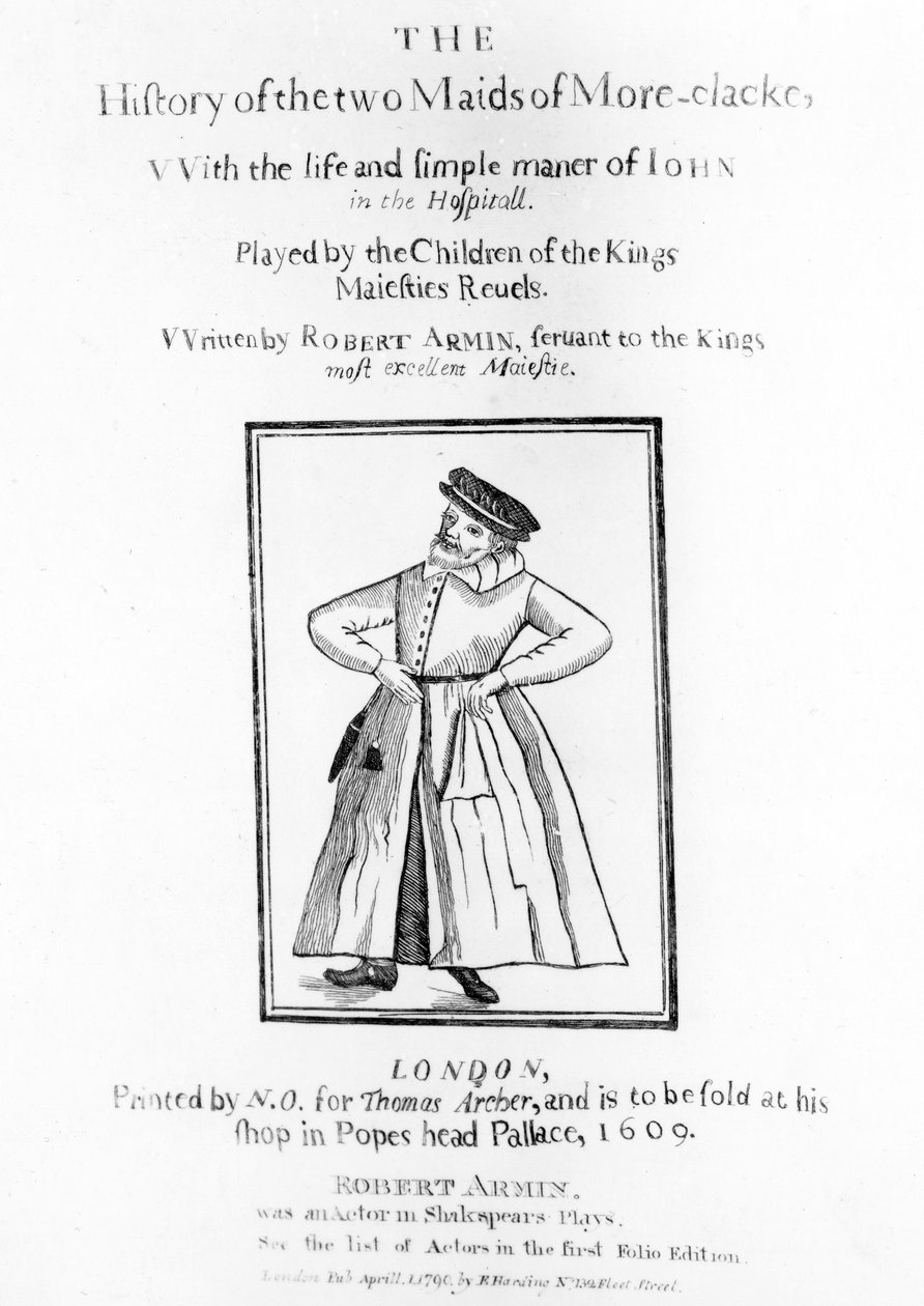 A página de título para Robert Armins A História das Duas Donzelas de Mais-clacke, 1609 de English School