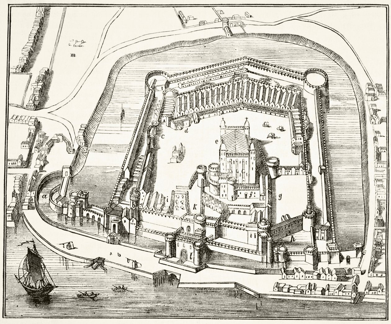 A Torre de Londres, no século XV, de "A História Nacional e Doméstica da Inglaterra", de William Hickman Smith Aubrey (1858-1916), publicou Londres, c.1890 de English School