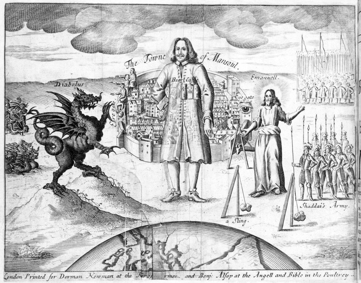 A cidade de Mansoul, ilustração de &39;The Holy War&39; por John Bunyan, 1682 de English School