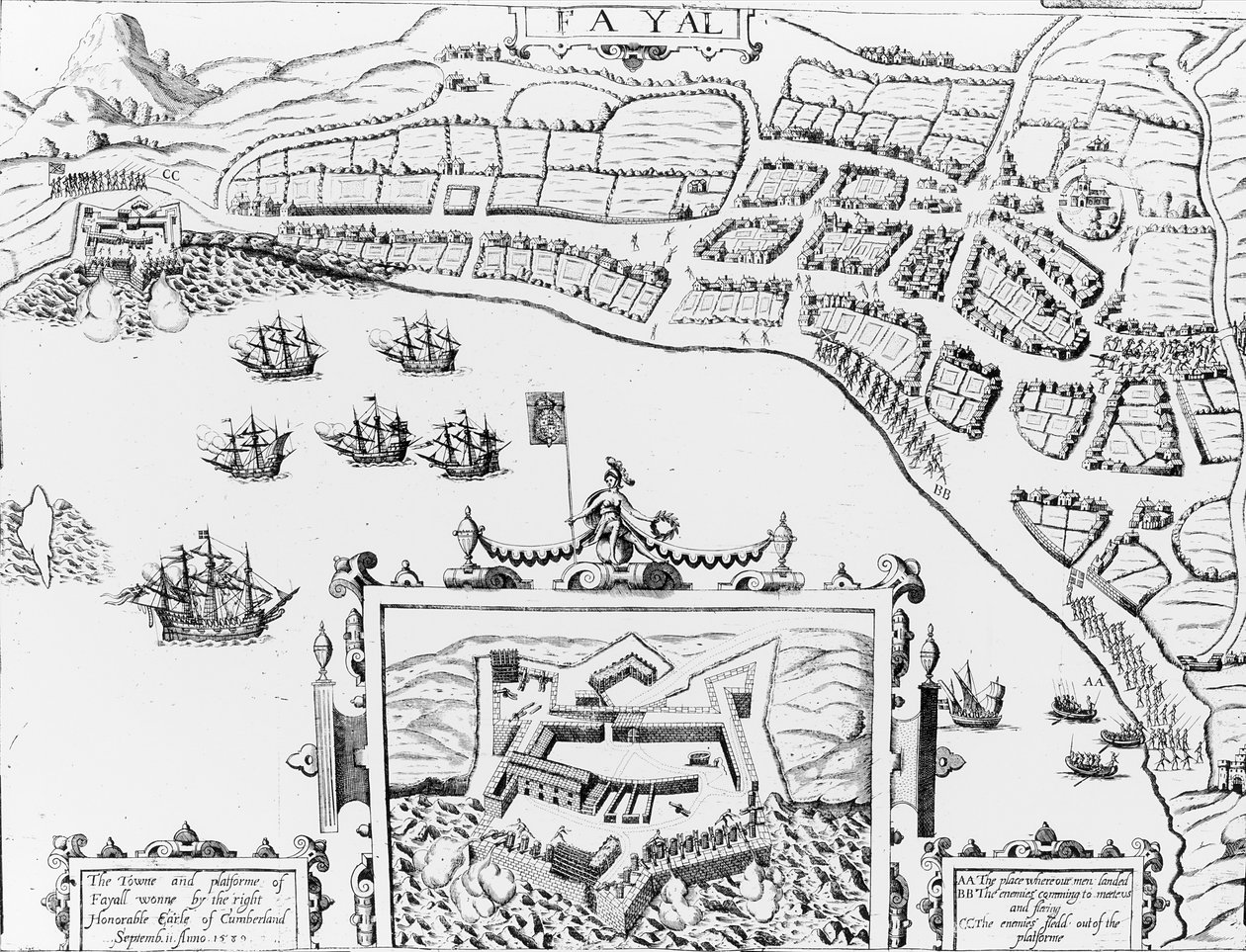 O Towne e Platforme de Fayall venceram pela direita Honorable Earle of Cumberland, 2 de setembro de 1589 de English School