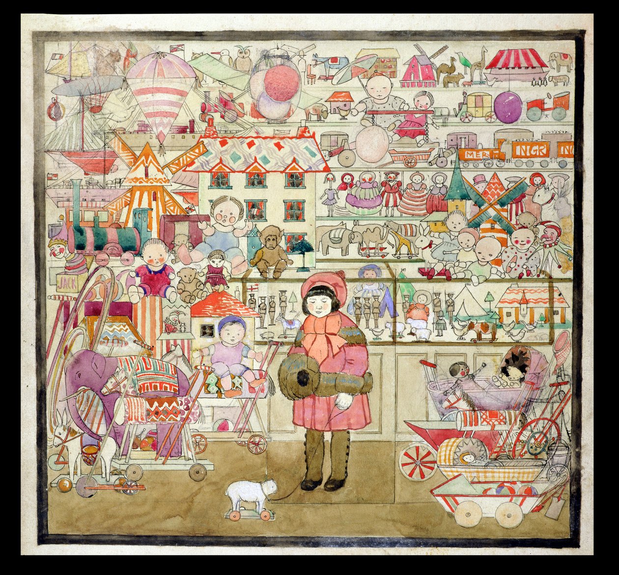 A loja de brinquedos no Natal, c.1910 (aguarela sobre papel) de English School