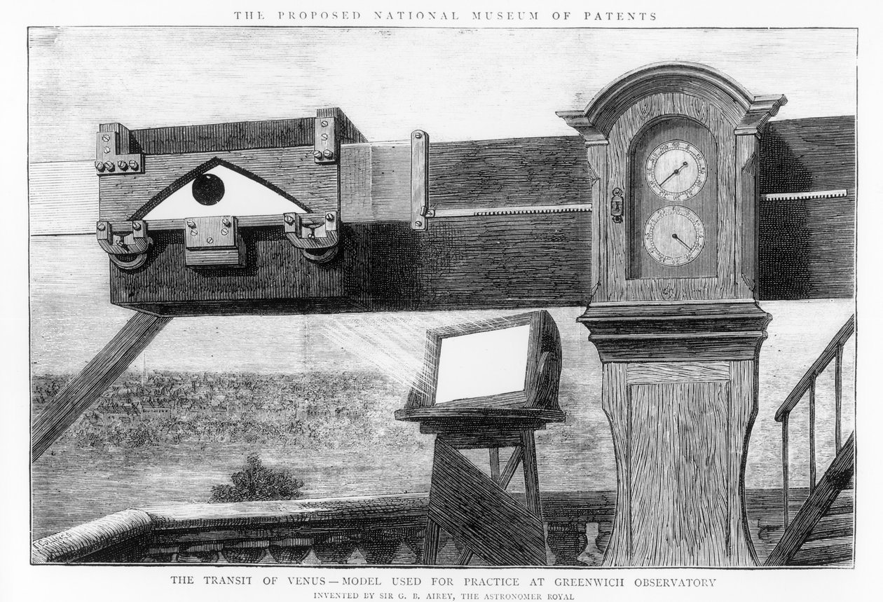 O trânsito de Vênus, o modelo usado para a prática no Observatório de Greenwich de English School