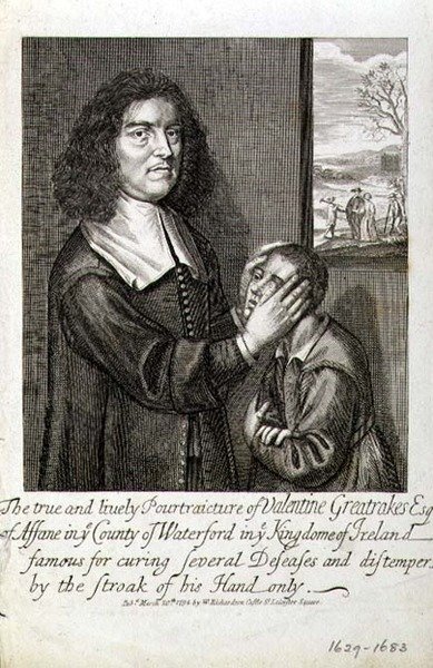 A verdadeira e animada caricatura da Esq. dos Greatrakes Valentine. (1629-1683) pub. por W. Richardson, Londres de English School