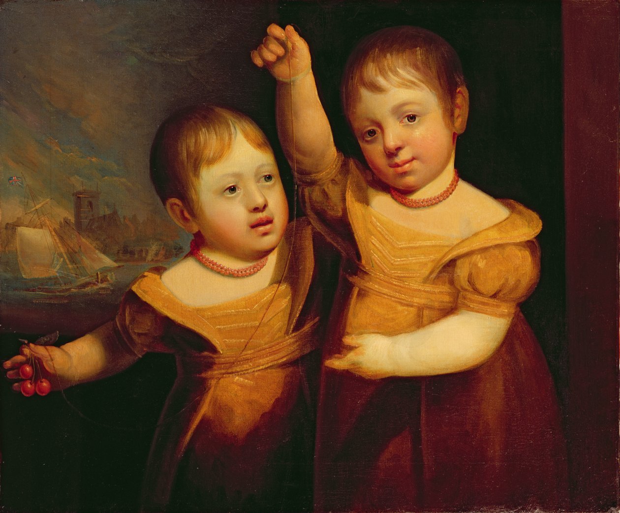 Os filhos gémeos do capitão George Walsh, mestre marinheiro de Selby, Yorkshire, c.1830 (óleo sobre tela) de English School