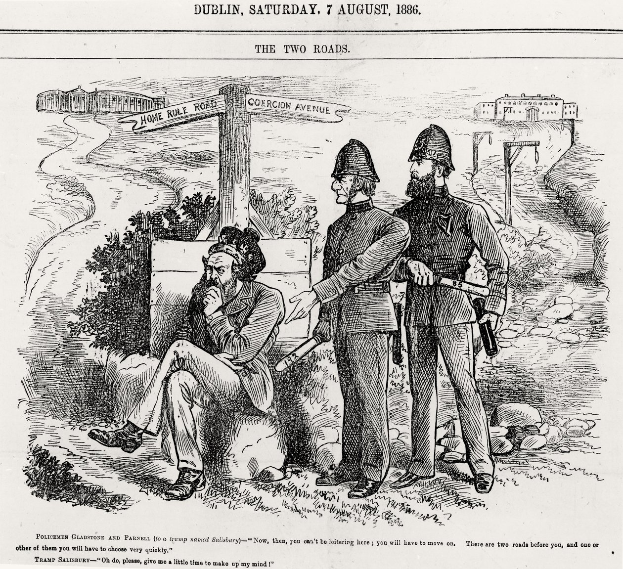 As duas estradas, ilustração, bar. 7 de agosto de 1886 de English School