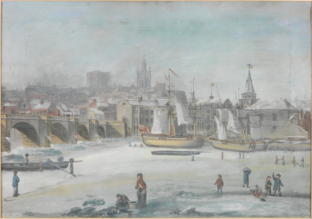 A Ponte Tyne - O Grande Gelo, 1784 de English School