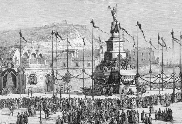 A Revelação do Monumento à Paz, Barcelona, Espanha (gravura) de English School