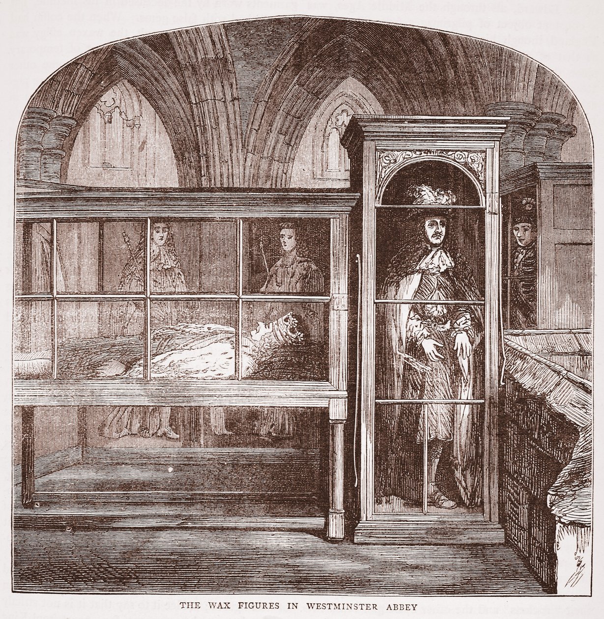 As figuras de cera na Abadia de Westminster, c.1880 de English School