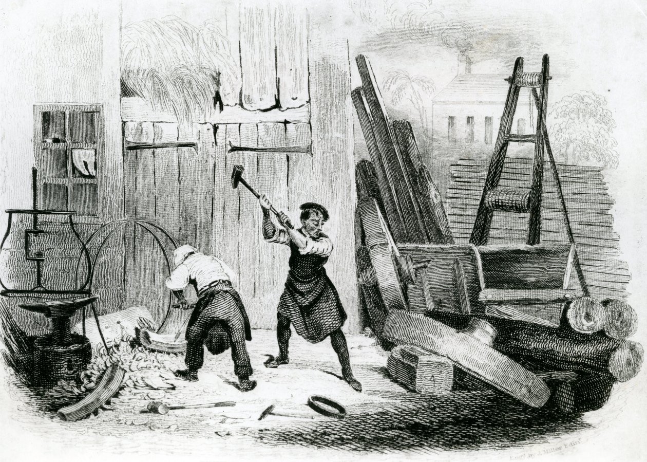 The Wheel Wright, de &39;The Book of Trades&39;, gravado por J. Miller de English School