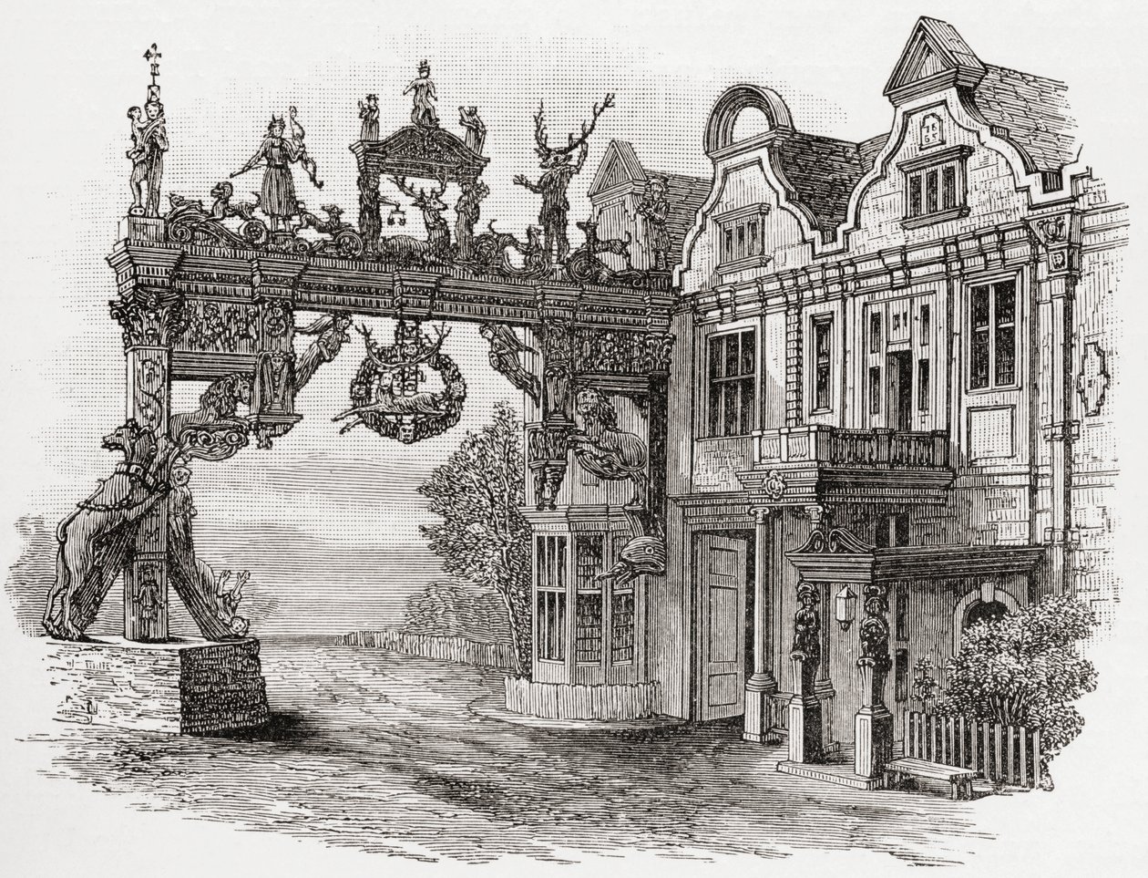 O White Hart Inn, Scole, Norfolk no século 17, de "Uma Breve História do Povo Inglês" por JR Green, publicado em 1893 de English School