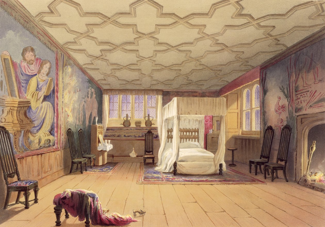 O quarto branco, casa de Cotehele, c.1830-40 de English School