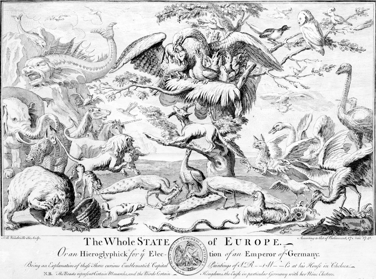 Todo o estado da Europa, ou um hieróglifo para a eleição de um imperador da Alemanha, 1741 de English School