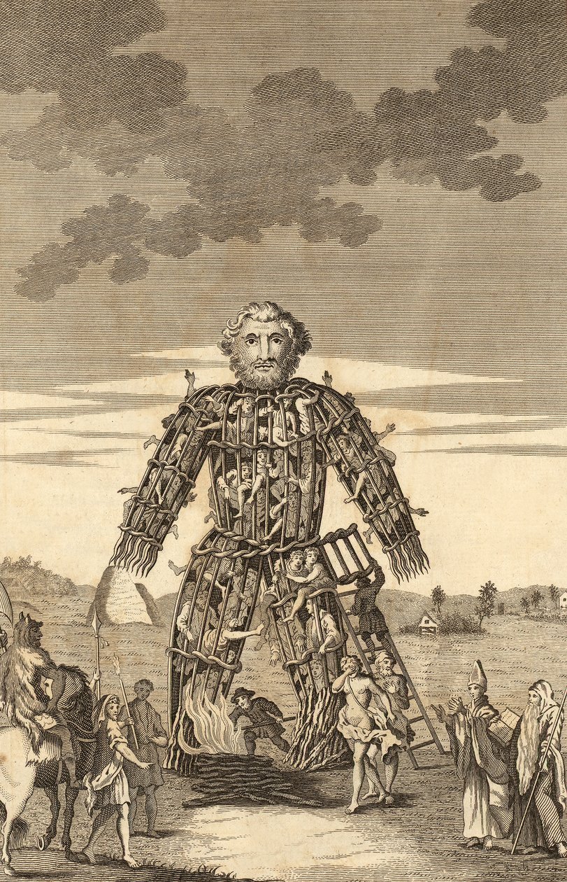O homem de vime dos druidas, do The Complete English Traveler, ou uma nova pesquisa e descrição da Inglaterra e do País de Gales, pub. 1771 de English School