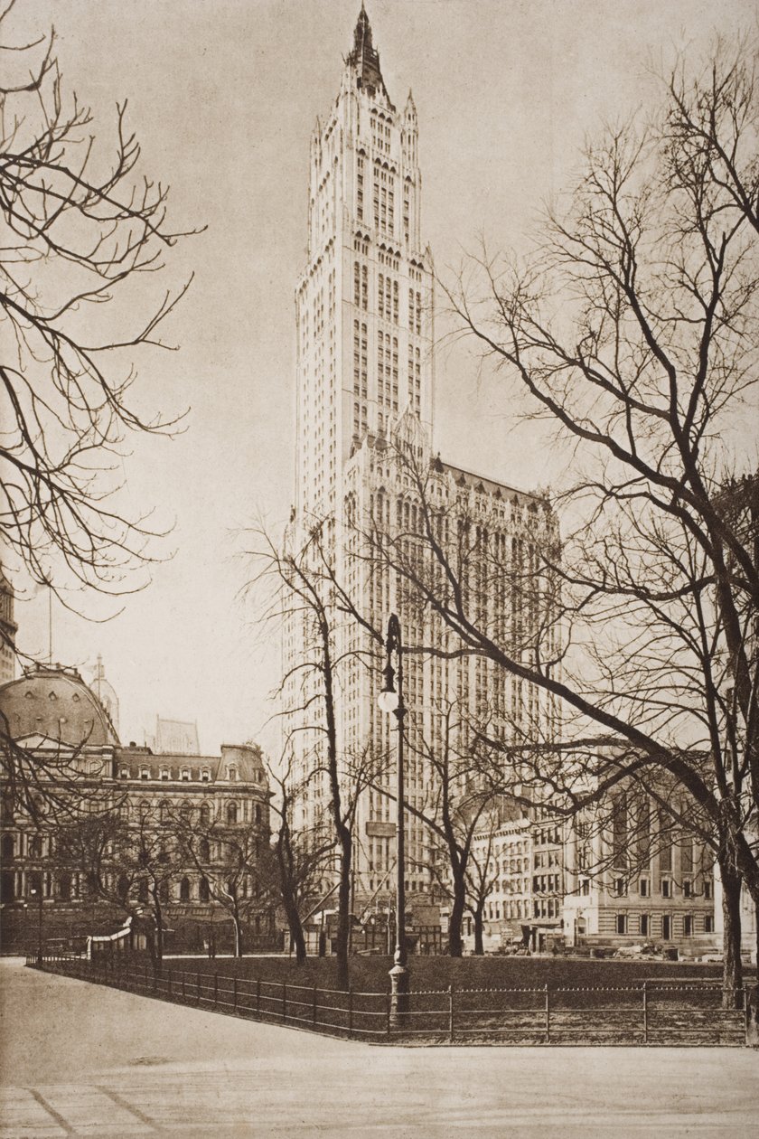 O Woolworth Building, em Nova York, ilustração de &39;The Outline of History&39; de HG Wells, Volume II, publicado em 1920 de English School