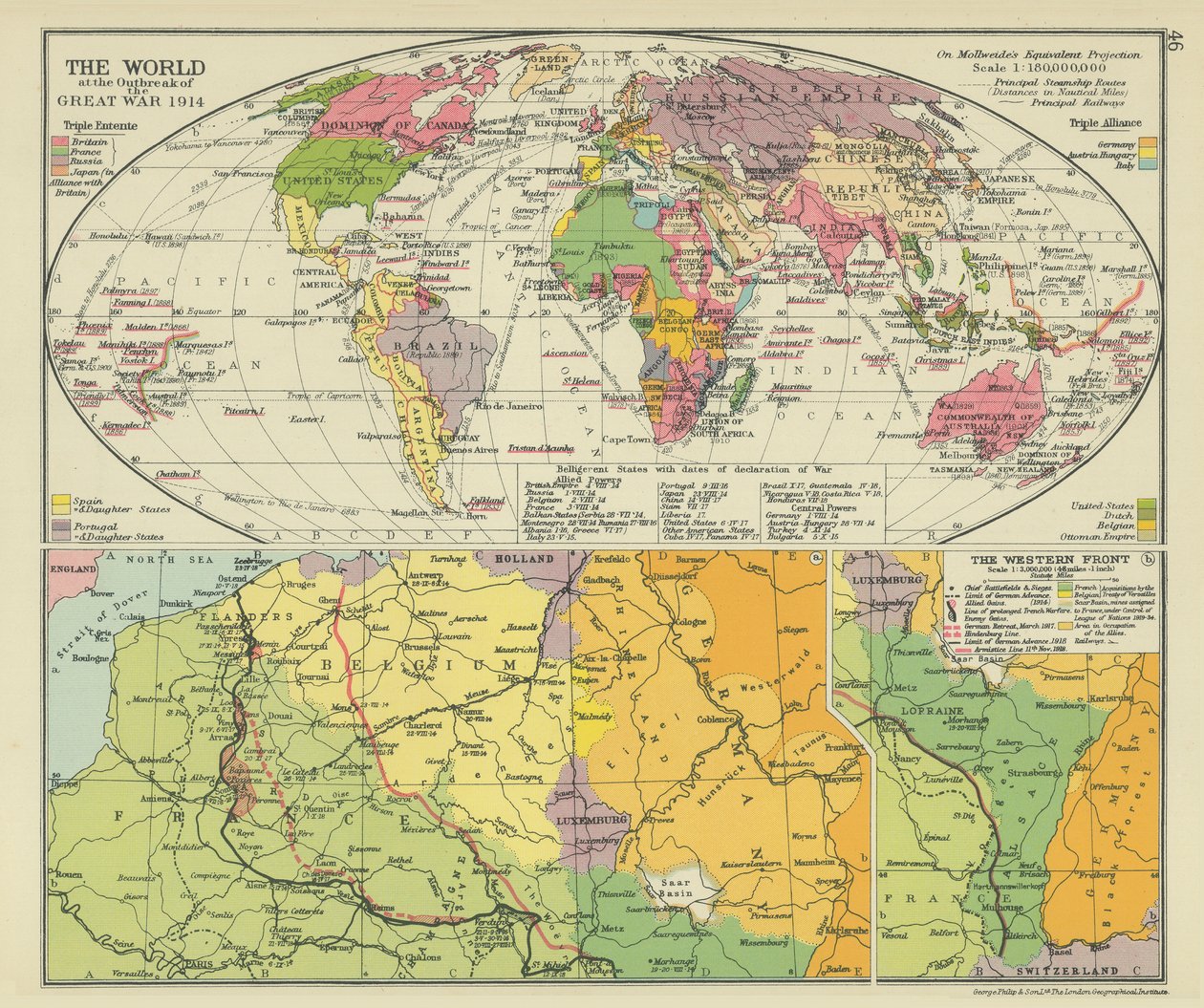 O mundo no início da Grande Guerra 1914 (litografia a cores) de English School