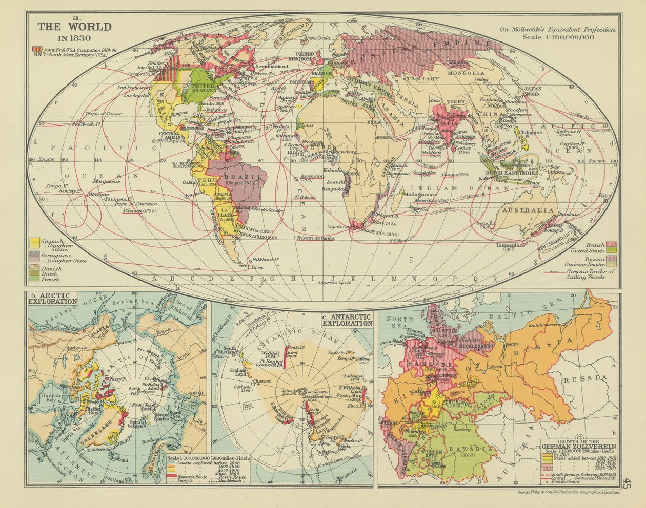 O mundo em 1830 (litografia a cores) de English School