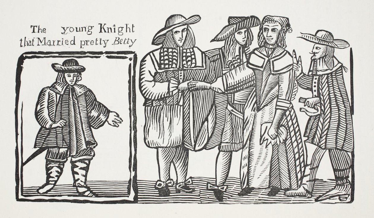 O cavaleiro novo que casou-se consideravelmente Betty, ilustração dos Chapu-livros do século XVIII por John Ashton, bar. 1882 de English School