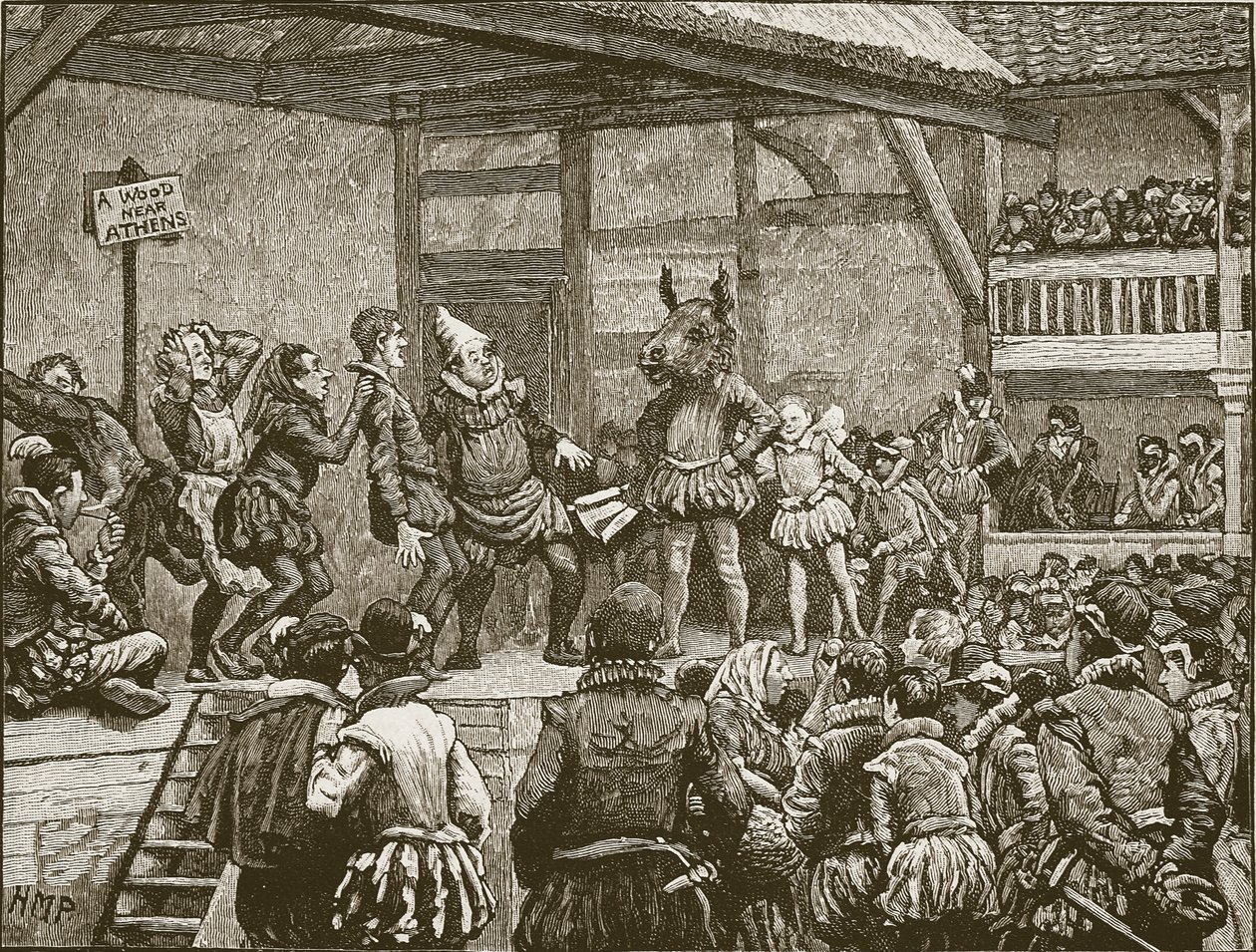 A atuação de um dos Shakespeares joga no tempo da rainha Elizabeth, ilustração da história ilustrada de Cassells da Inglaterra (foto sépia) de English School