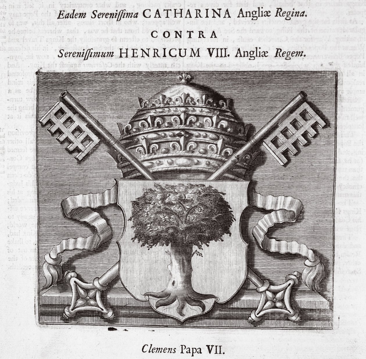 Os braços do Papa Clemente VII, ilustração de Atos e Monumentos de John Foxe, nona edição, pub. 1684 de English School