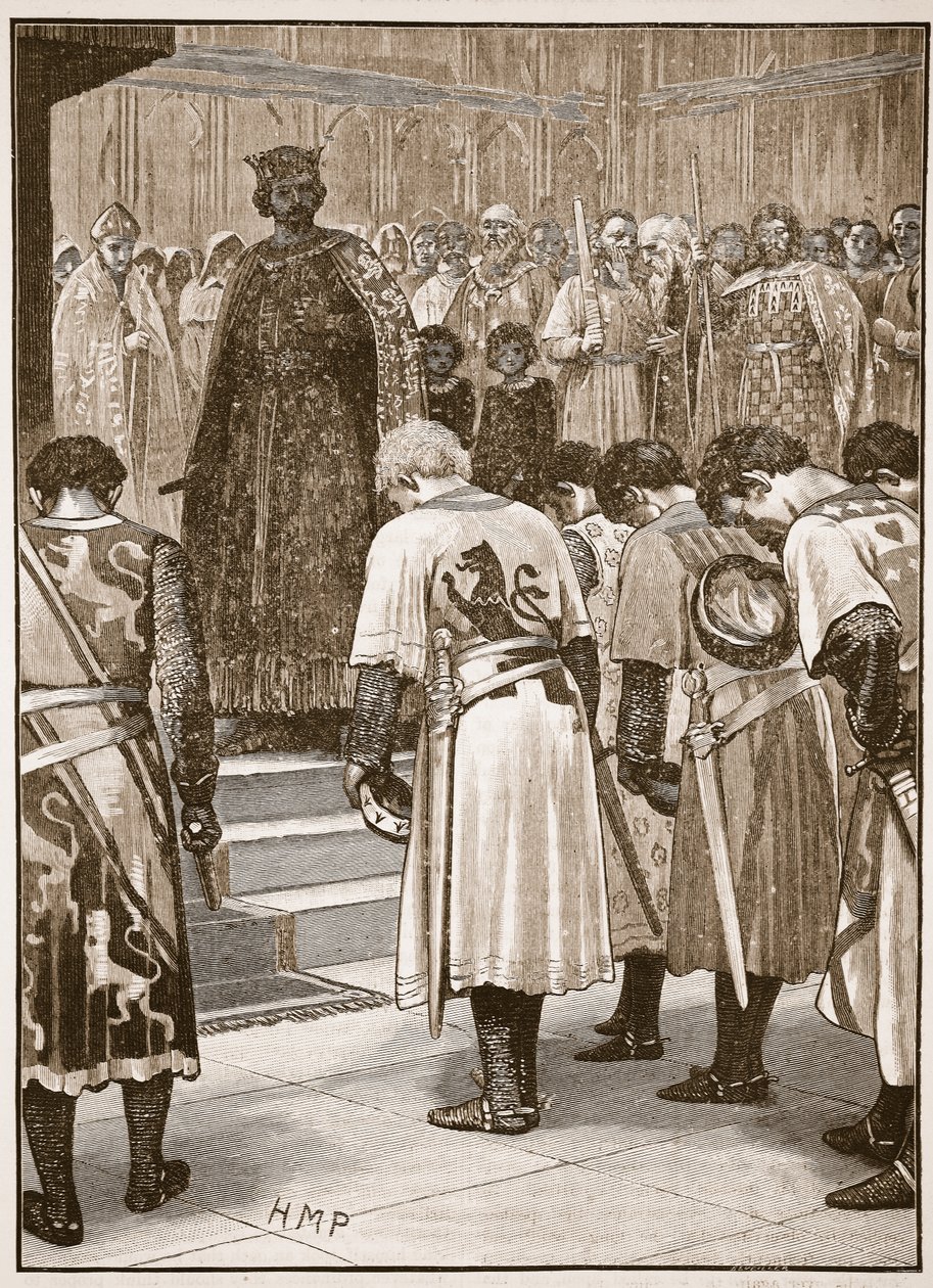 Os barões submetendo suas demandas a Henrique, ilustração da História Ilustrada de Cassells da Inglaterra (foto em sépia) de English School