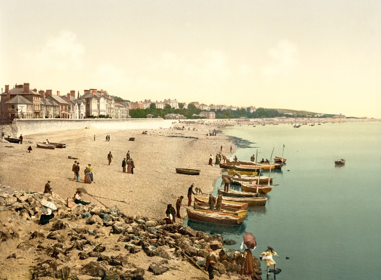 A praia, Exmouth (foto colorida à mão) de English School