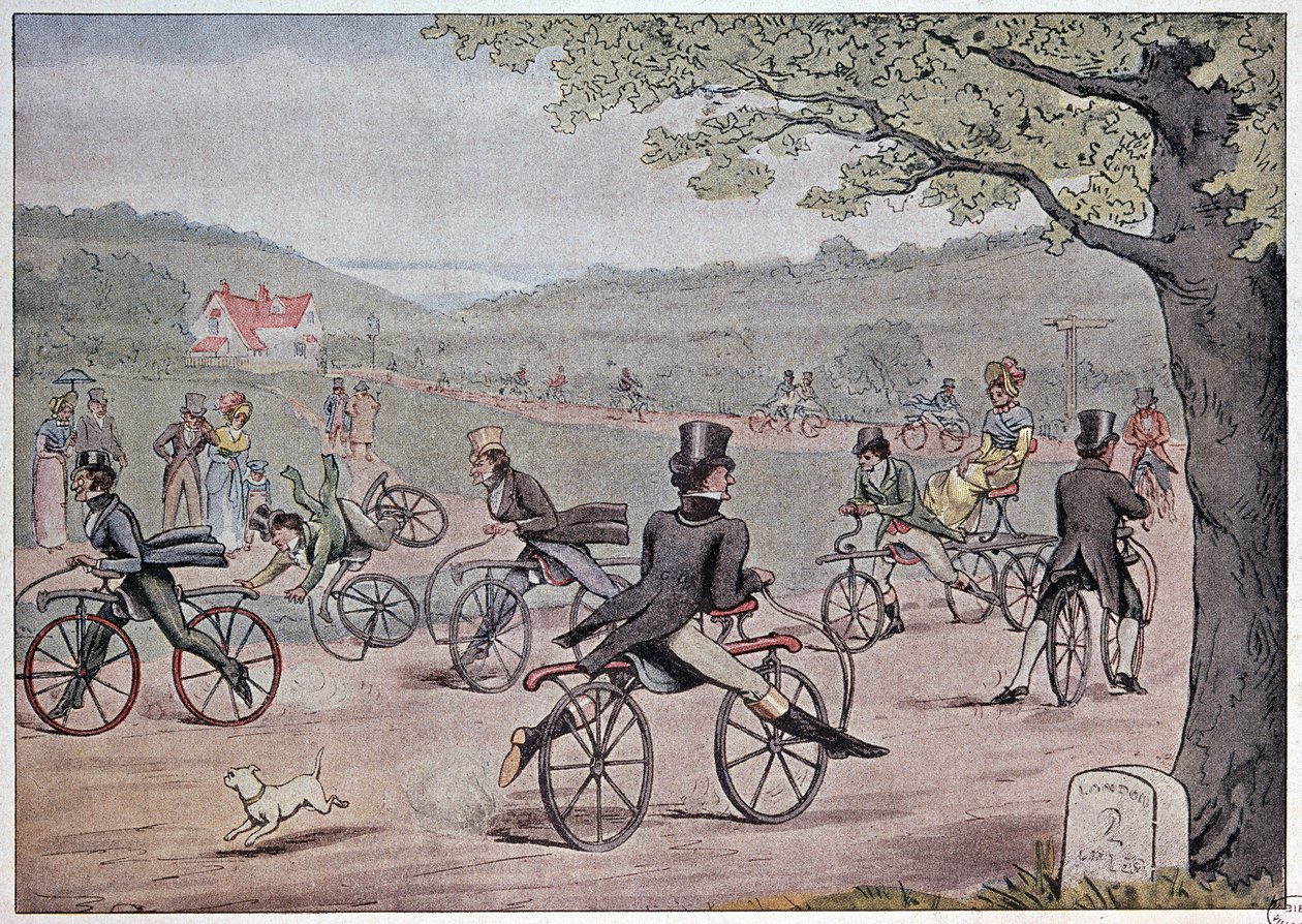 A bicicleta em 1819 - de uma estampa inglesa da época de English School