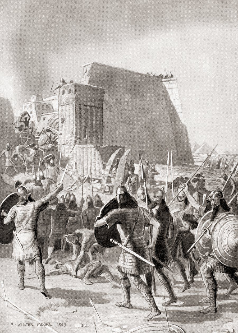 A captura de Memphis, Egipto pelo rei Assírio Esarhaddon, 671 a.C., de Hutchinson