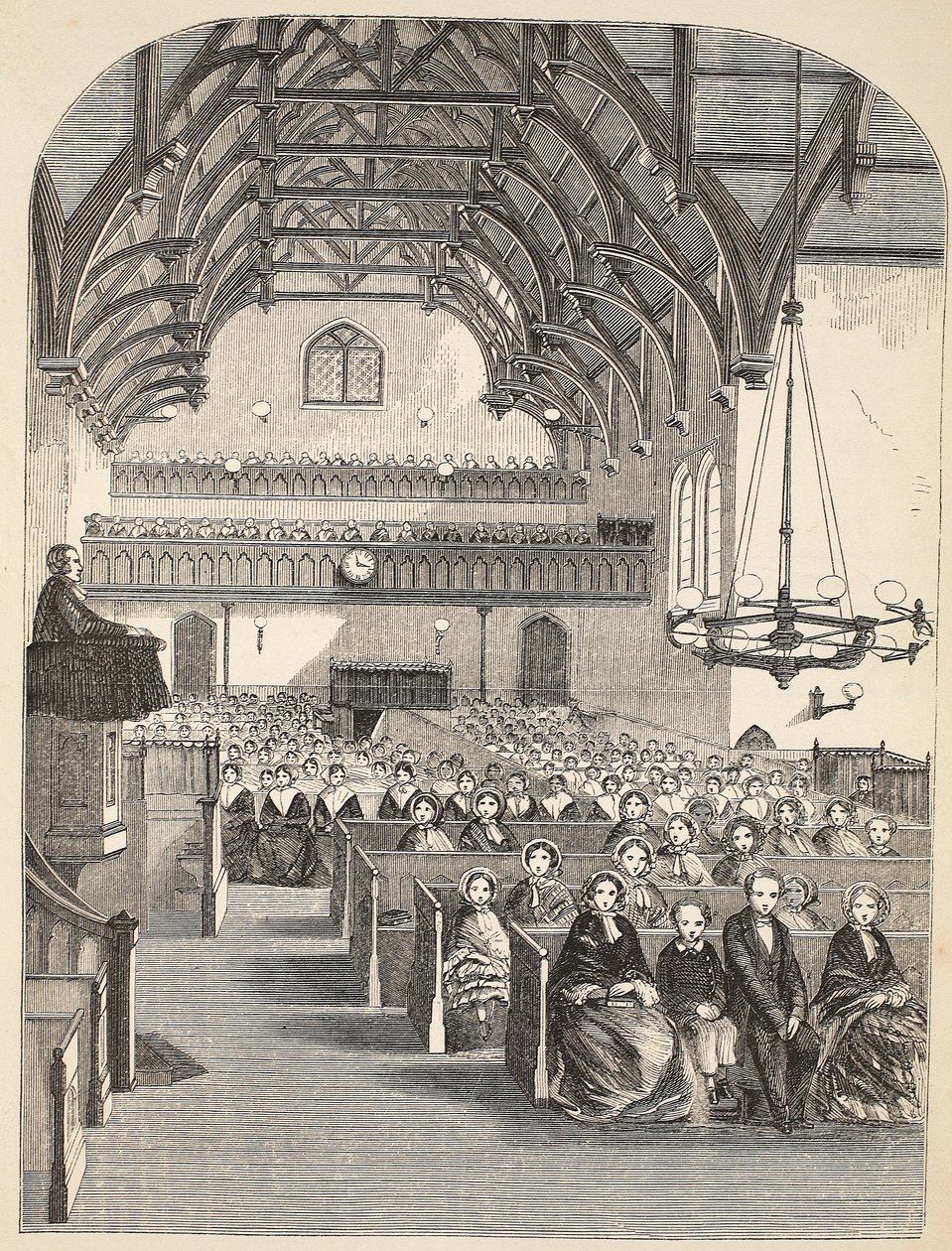 A capela em Brixton, ilustração das prisões criminosas de Londres e cenas da vida da prisão por Henry Mayhew e por John Binny, bar. 1862 de English School