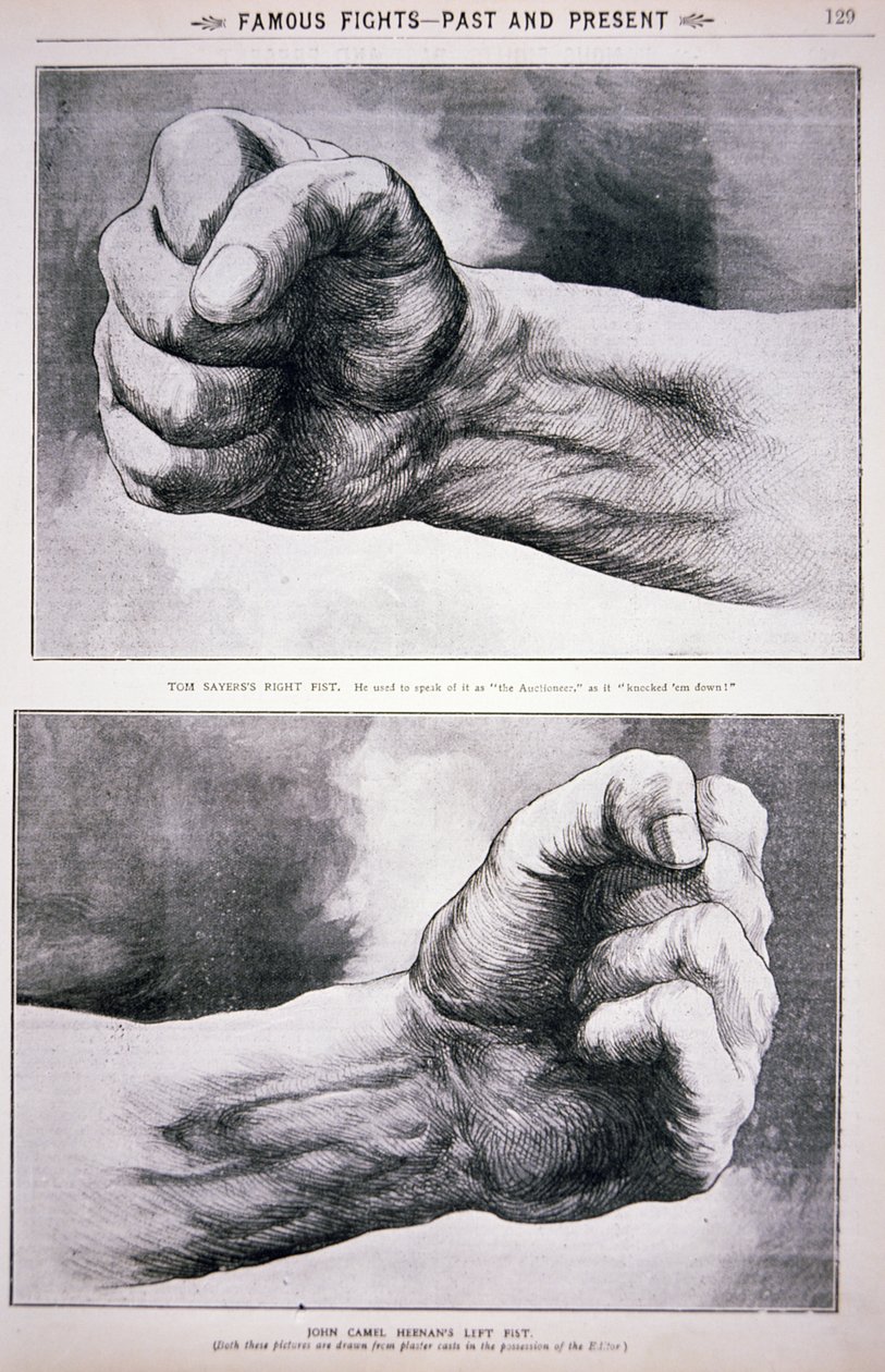 Os punhos cerrados de Tom Sayers e John Heenan (litho) de English School