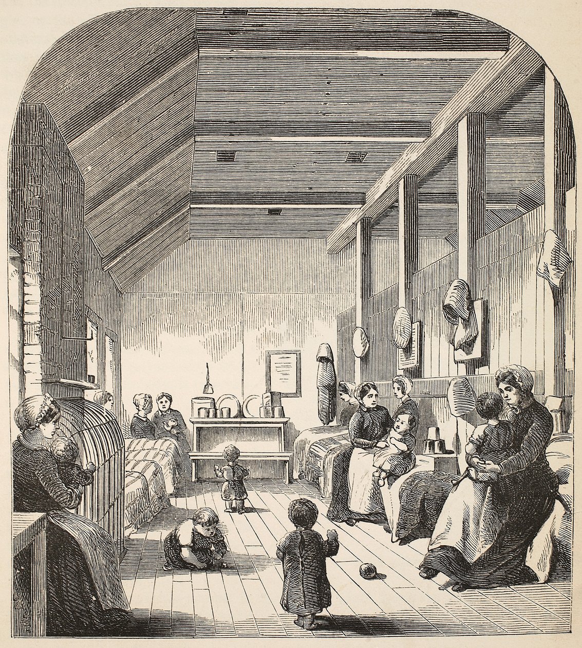 O berçário do condenado em Brixton, ilustração das prisões criminosas de Londres e cenas da vida da prisão por Henry Mayhew e por John Binny, bar. 1862 de English School